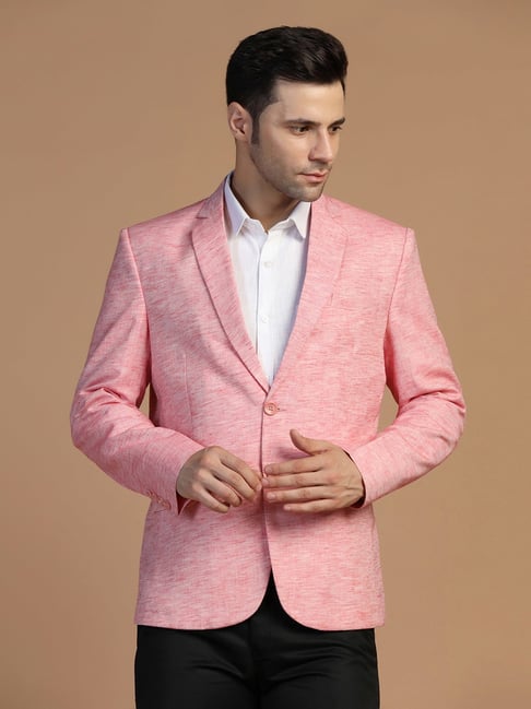 TAHVO Pink Regular Fit Notch Lapel Blazer