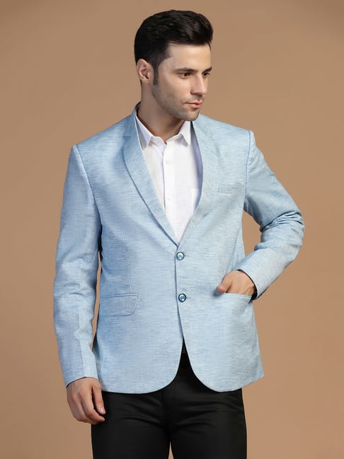 TAHVO Blue Regular Fit Notch Lapel Blazer