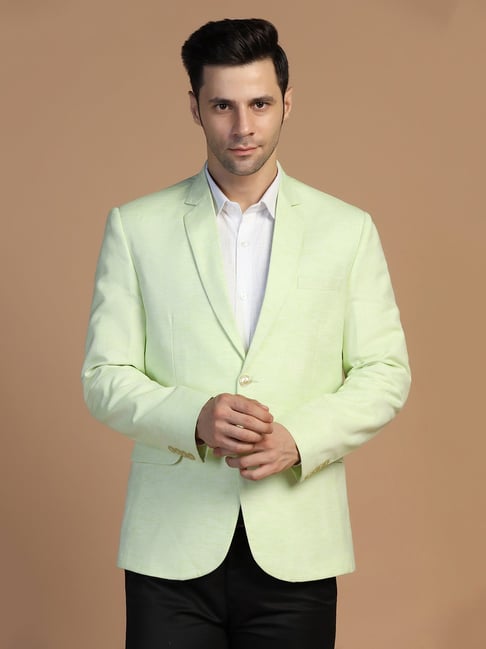 TAHVO Green Regular Fit Notch Lapel Blazer