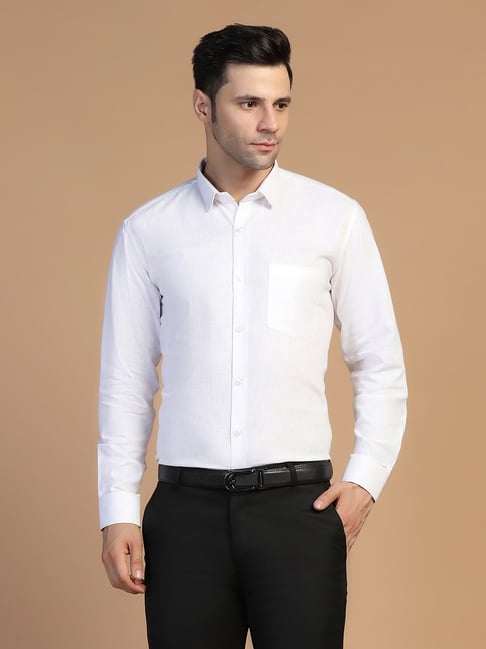 TAHVO White Regular Fit Linen Shirt