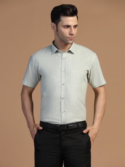 TAHVO Sage Green Regular Fit Linen Shirt