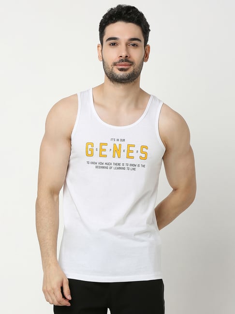 UnderJeans by Spykar White Regular Fit Printed Cotton Vest-picture-36