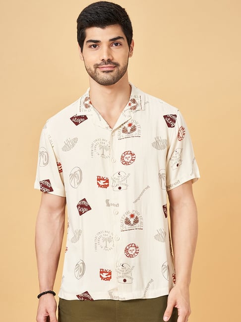 People By Pantaloons Snow White Slim Fit Printed Shirt-picture-35