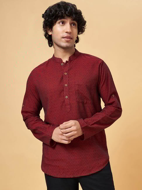 Indus Route By Pantaloons Aurora Red Cotton Regular Fit Printed Short Kurta