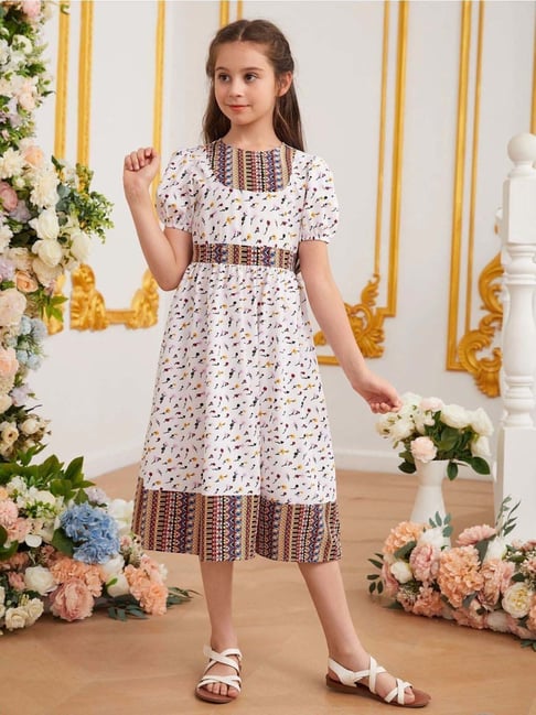 Bolly Lounge Girls White & Brown Floral Dress-picture-44