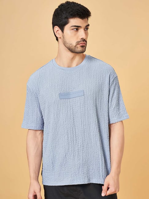 Street 808 By Pantaloons Celestial Blue Boxy Fit Texture T-Shirt-image-27