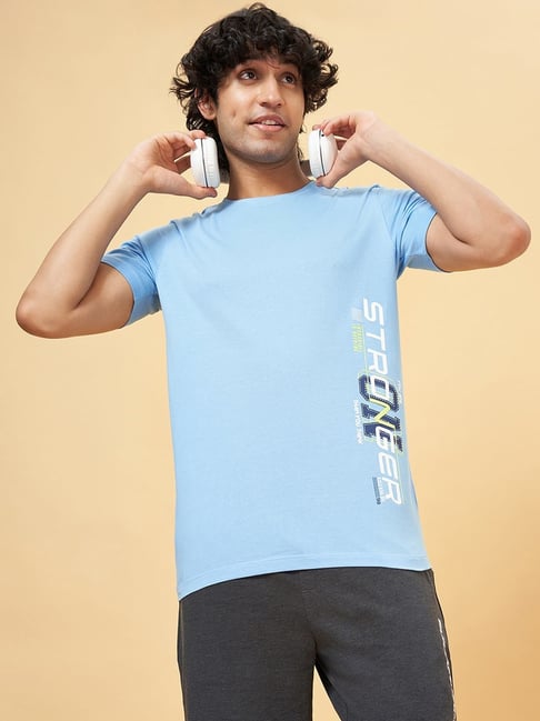 Ajile By Pantaloons Sky Blue Cotton Slim Fit Printed T-Shirt