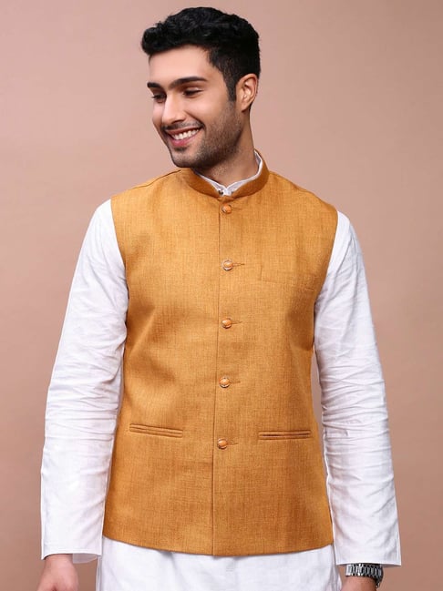 SHOWOFFFF Mustard Cotton Slim Fit Nehru Jacket