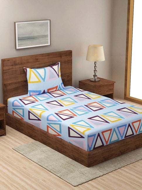 Klotthe Blue 300 TC Polycotton Single Bedsheet with Pillow Cover-picture-25