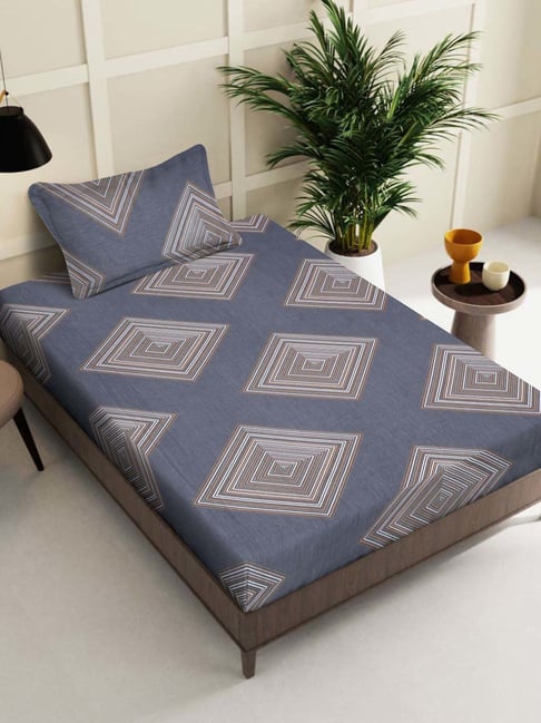 Klotthe Grey 300 TC Polycotton Single Bedsheet with Pillow Cover-picture-46