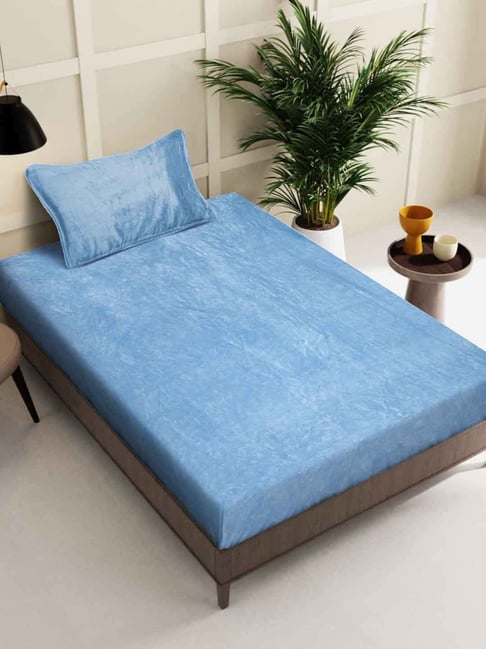 Klotthe Sky Blue 300 TC Wool Single Bedsheet with Pillow Cover-picture-17