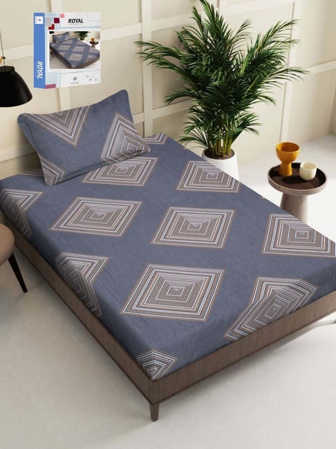 Klotthe Grey 300 TC Polycotton Single Book Fold Bedsheet with Pillow Cover-picture-43