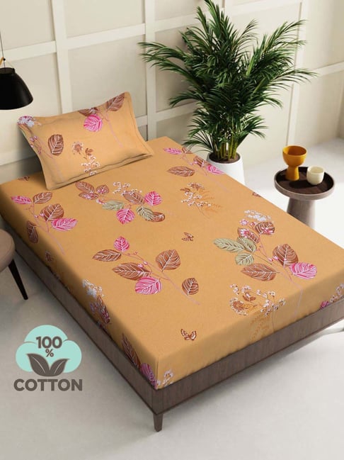 Klotthe Yellow 400 TC Cotton Single Book Fold Bedsheet with Pillow Cover-picture-29