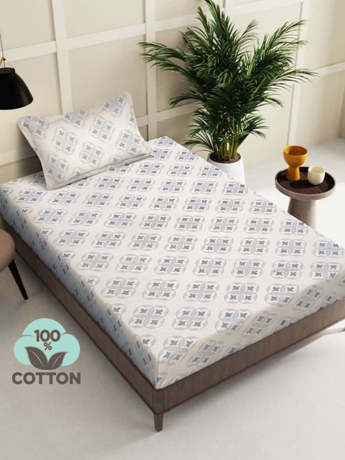 Klotthe Grey 400 TC Cotton Single Book Fold Bedsheet with Pillow Cover-picture-12