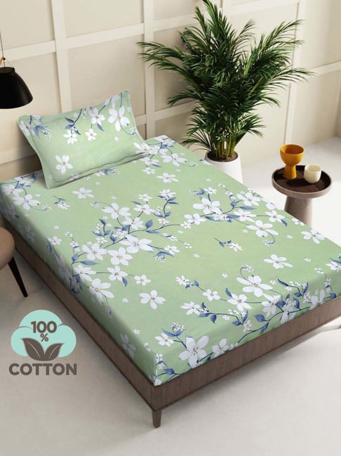 Klotthe Green 400 TC Cotton Single Book Fold Bedsheet with Pillow Cover-picture-42