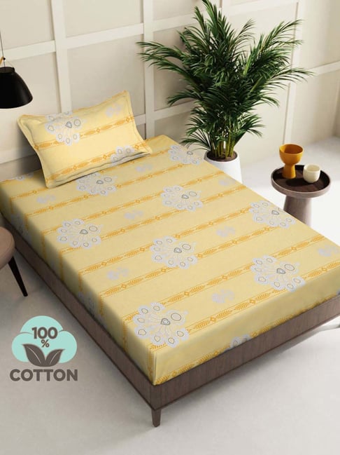 Klotthe Yellow 400 TC Cotton Single Book Fold Bedsheet with Pillow Cover-picture-40