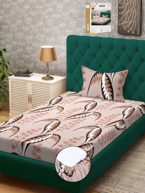 Klotthe Brown 300 TC Polycotton Single Elastic Book Fold Bedsheet with Pillow Cover-picture-25