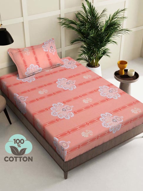 Klotthe Orange 400 TC Cotton Single Elastic Book Fold Bedsheet with Pillow Cover-picture-38