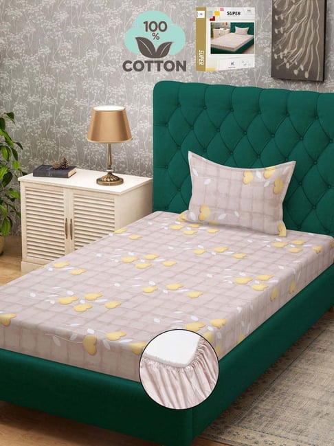 Klotthe Yellow 400 TC Cotton Single Elastic Book Fold Bedsheet with Pillow Cover-picture-35
