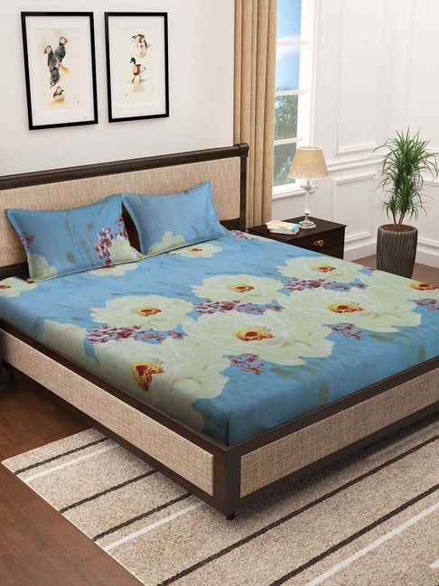 Klotthe Blue 300 TC Polycotton Double Bedsheet with 2 Pillow Covers-picture-21