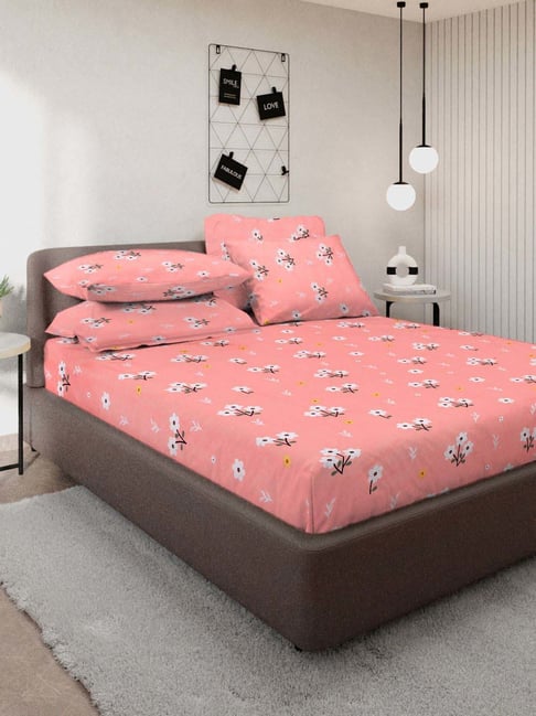 Klotthe Pink 300 TC Polycotton Double Bedsheet with 4 Pillow Covers-picture-38