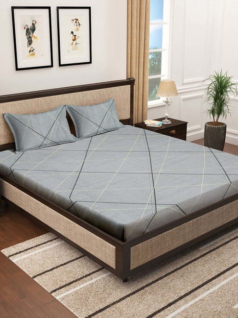 Klotthe Grey 300 TC Polycotton Double Bedsheet with 2 Pillow Covers-picture-27