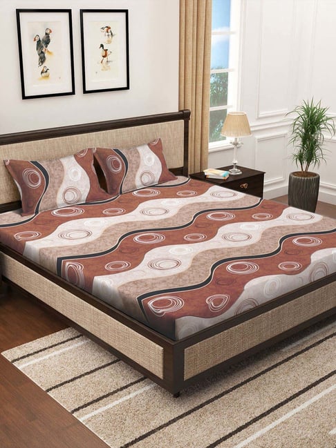 Klotthe Brown 300 TC Polycotton Double Bedsheet with 2 Pillow Covers-picture-19