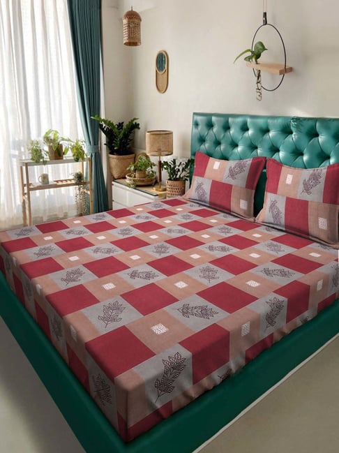 Klotthe Red 300 TC Polycotton Double Bedsheet with 2 Pillow Covers-picture-10