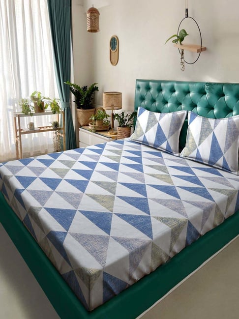 Klotthe Blue 300 TC Polycotton Double Bedsheet with 2 Pillow Covers-picture-23