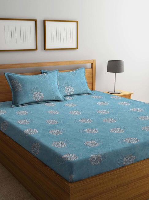 Klotthe Turquoise 400 TC Cotton Double Bedsheet with 2 Pillow Covers-picture-33