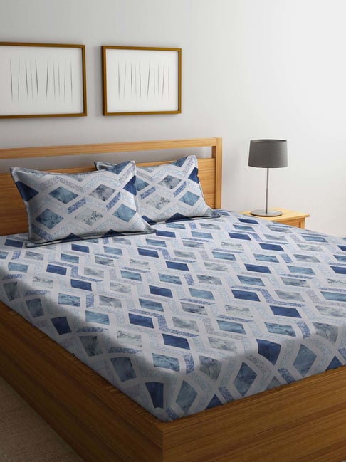Klotthe Blue 400 TC Cotton Double Bedsheet with 2 Pillow Covers-picture-32
