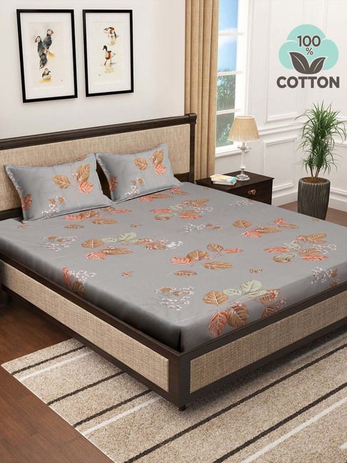Klotthe Grey 400 TC Cotton Double Bedsheet with 2 Pillow Covers-picture-28