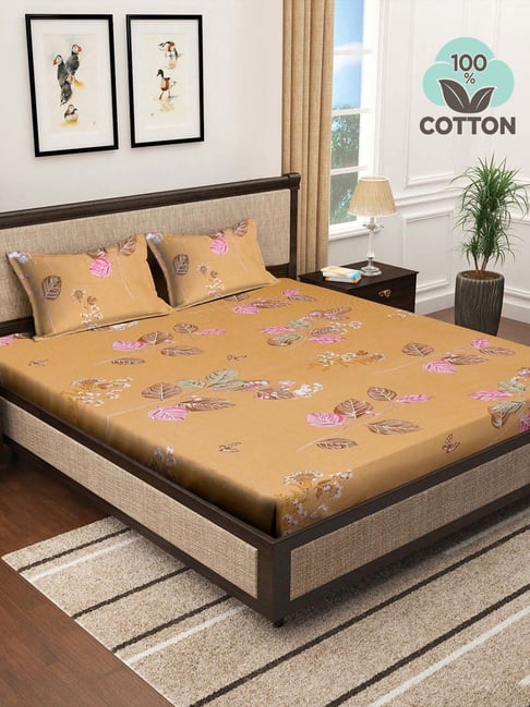 Klotthe Yellow 400 TC Cotton Double Bedsheet with 2 Pillow Covers-picture-16