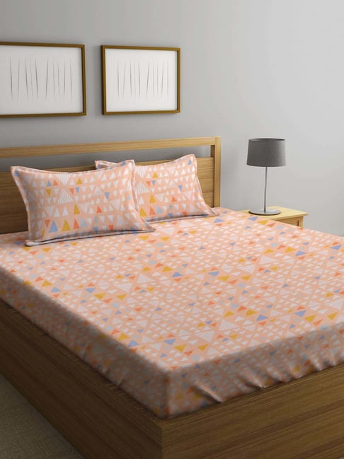 Klotthe Peach 300 TC Polycotton Double Elastic Bedsheet with 2 Pillow Covers-picture-20