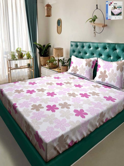Klotthe White & Pink 300 TC Polycotton Double Book Fold Bedsheet with 2 Pillow Covers-picture-14