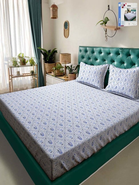 Klotthe Blue 300 TC Polycotton Double Book Fold Bedsheet with 2 Pillow Covers-picture-11