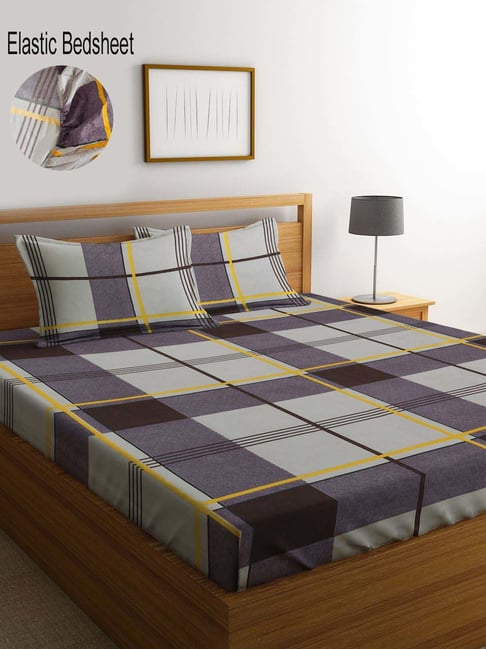 Klotthe Grey 300 TC Polycotton Double Elastic Book Fold Bedsheet with 2 Pillow Covers-picture-35