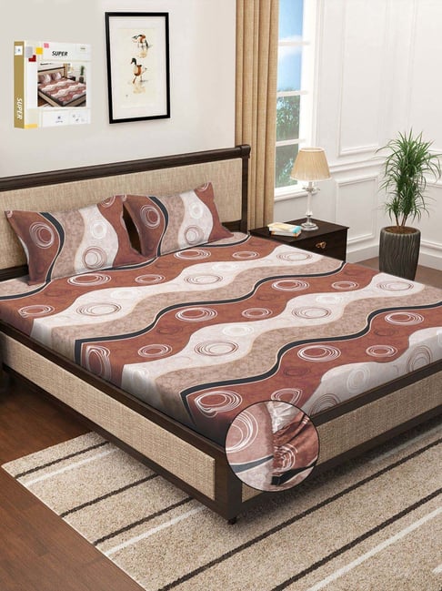 Klotthe Brown 300 TC Polycotton Double Elastic Book Fold Bedsheet with 2 Pillow Covers-picture-13