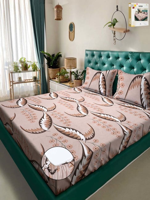 Klotthe Brown 300 TC Polycotton Double Elastic Book Fold Bedsheet with 2 Pillow Covers-picture-14