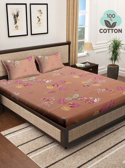 Klotthe Pink 400 TC Cotton Double Elastic Book Fold Bedsheet with 2 Pillow Covers-picture-31