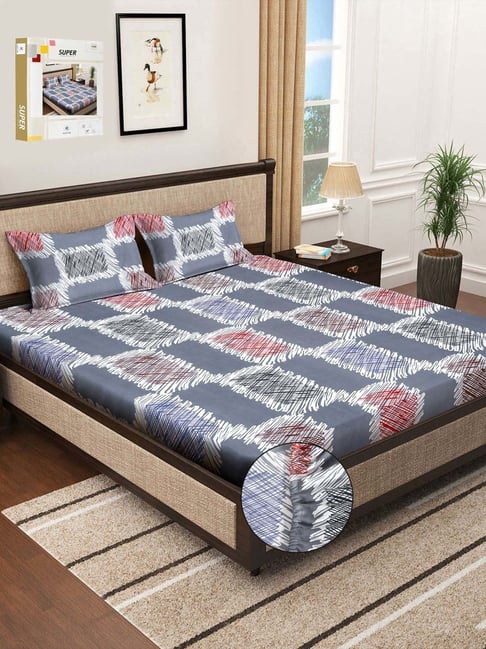 Klotthe Multicolor 300 TC Polycotton Double Elastic Book Fold Bedsheet with 2 Pillow Covers-picture-47