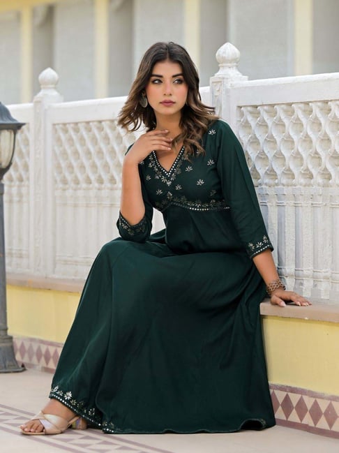 bottle green dress for women V-Neck Slip Dress Bottle Green