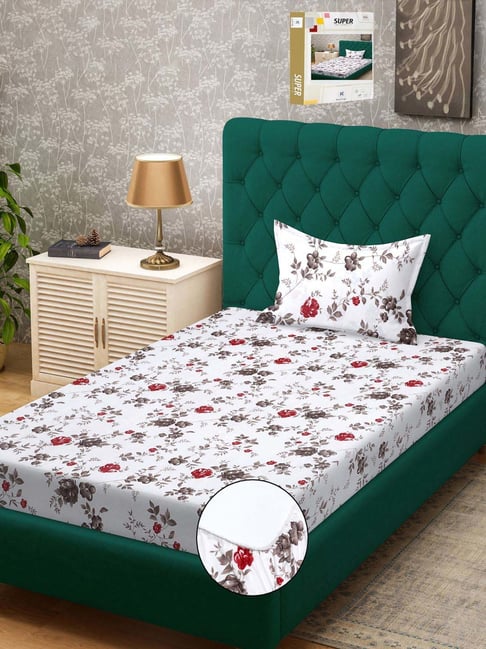 Klotthe White & Red 300 TC Polycotton Single Elastic Book Fold Bedsheet with Pillow Cover-picture-45