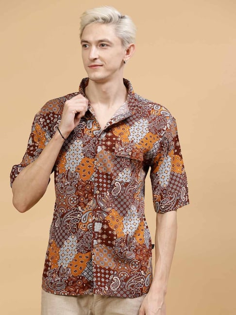 Rigo Men Brown Paisley Print Shirt-picture-36
