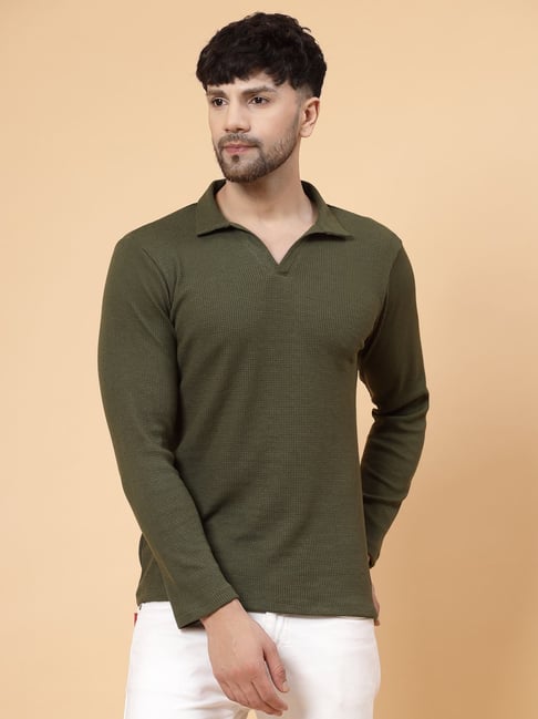 Rigo Men Olive Waffle Knit Solid T-shirt