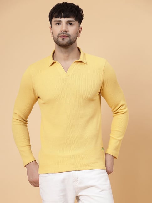 Rigo Men Yellow Waffle Knit Solid T-shirt-picture-19