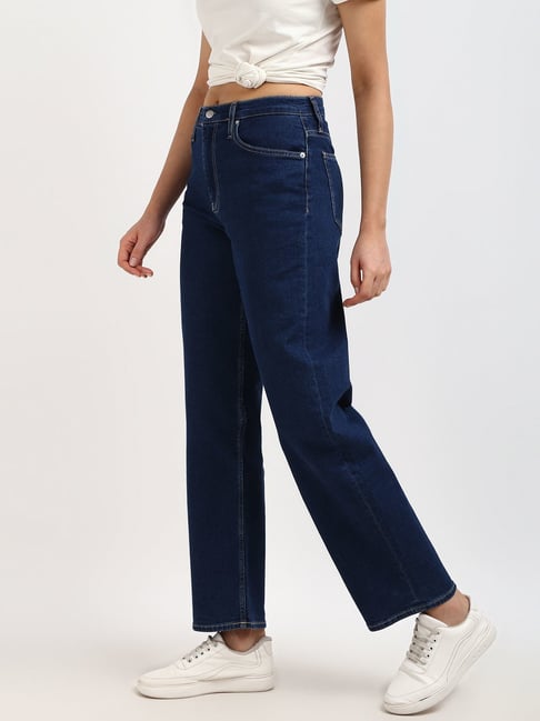 Calvin Klein Jeans Women Dark Blue Solid High-Rise Ankle Length Jeans