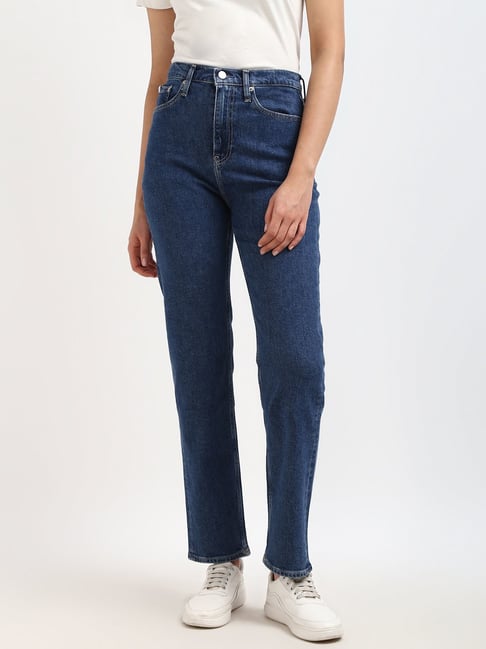 Calvin Klein Jeans Women Mid Blue Solid High-Rise Ankle Length Jeans