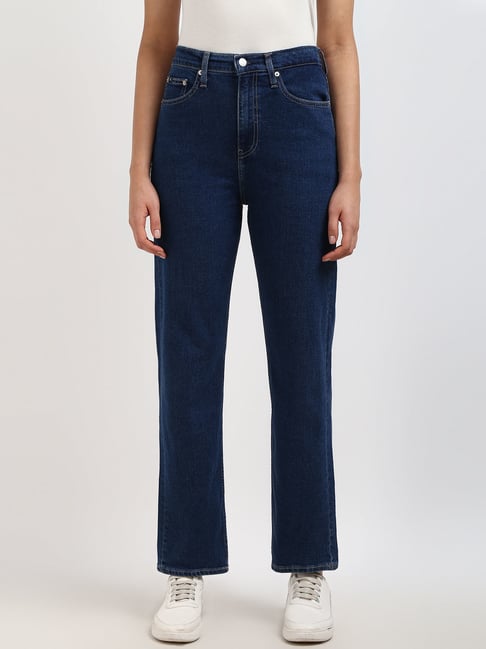 Calvin Klein Jeans Women Dark Blue Solid High-Rise Ankle Length Jeans-picture-11