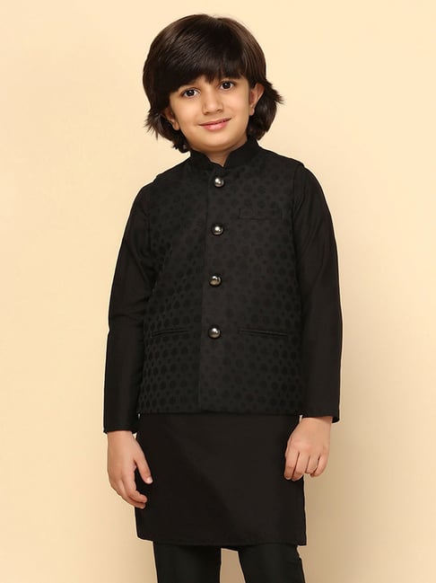 KISAH Boys Black Embroidered Nehru Jacket